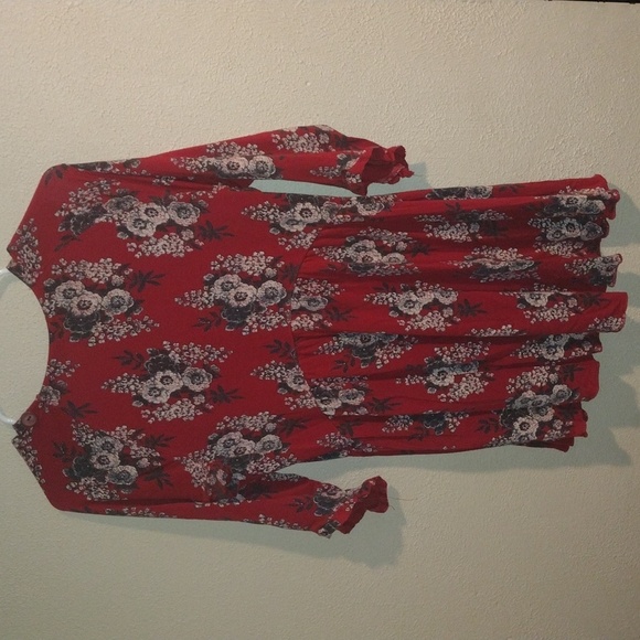 Free people red floral 3/4 bell sleeve  Baby Doll top L - Picture 6 of 6